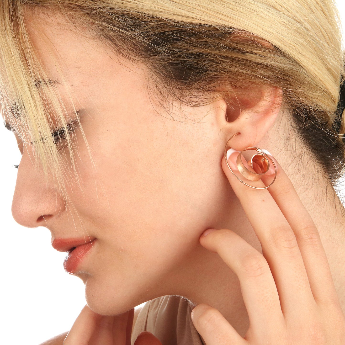 925 Sterling Silver Rose Gold-Plated Spiral Earrings BRUNEI II - OHR925-19