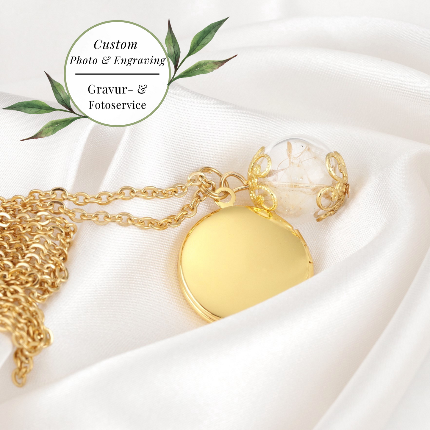 Customizable Dandelion Medaillon Chain with Photoservice - Gold Plated