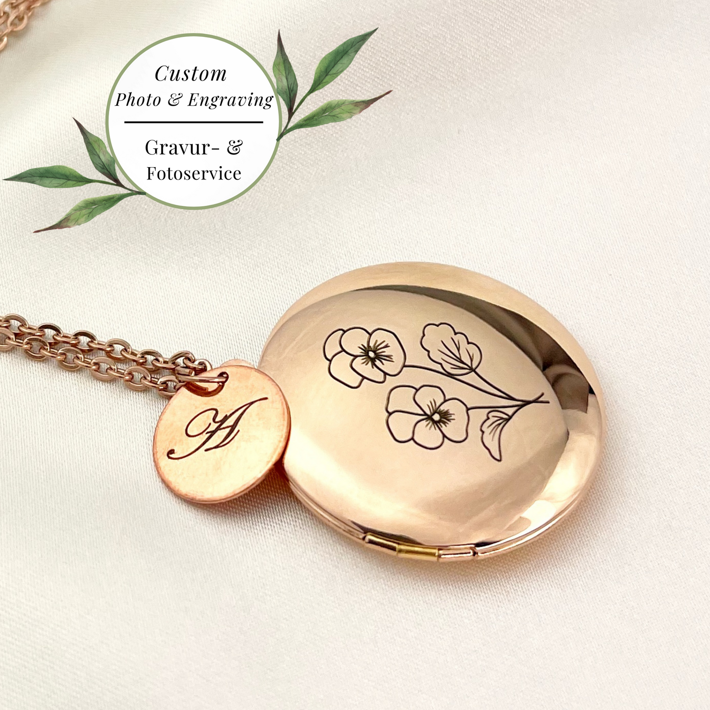 Personalized BIRTH FLOWER Photo Locket Necklace with Photo Service…