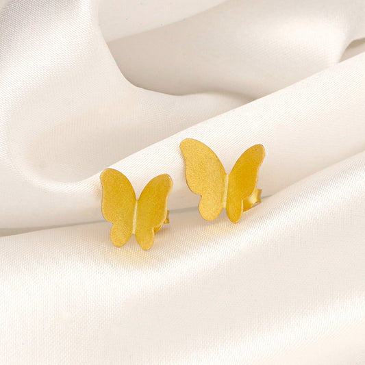 Mini Butterflies Stud Earrings - Minimalist 925 Sterling Gold Gilded…