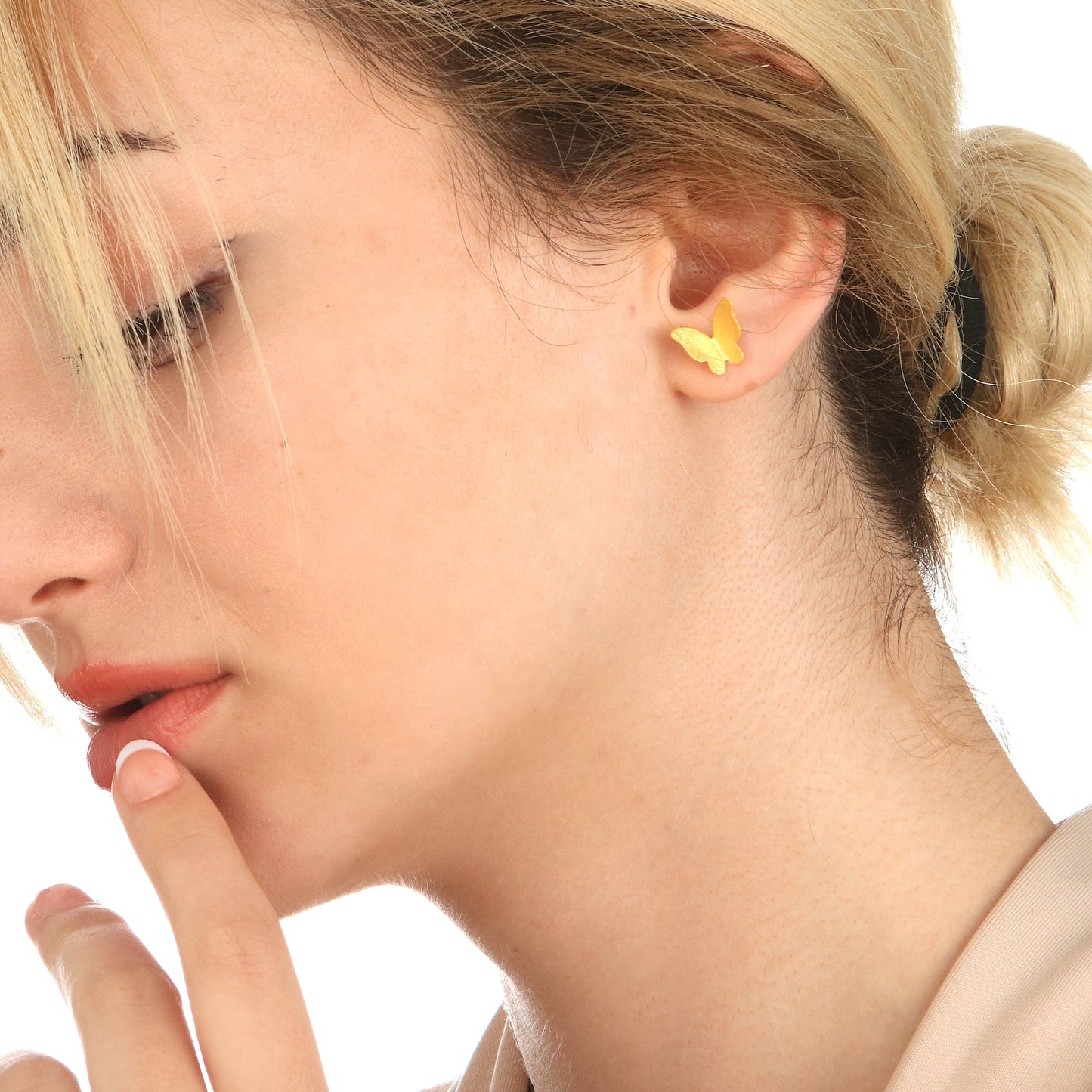 Mini Butterflies Stud Earrings - Minimalist 925 Sterling Gold Gilded…