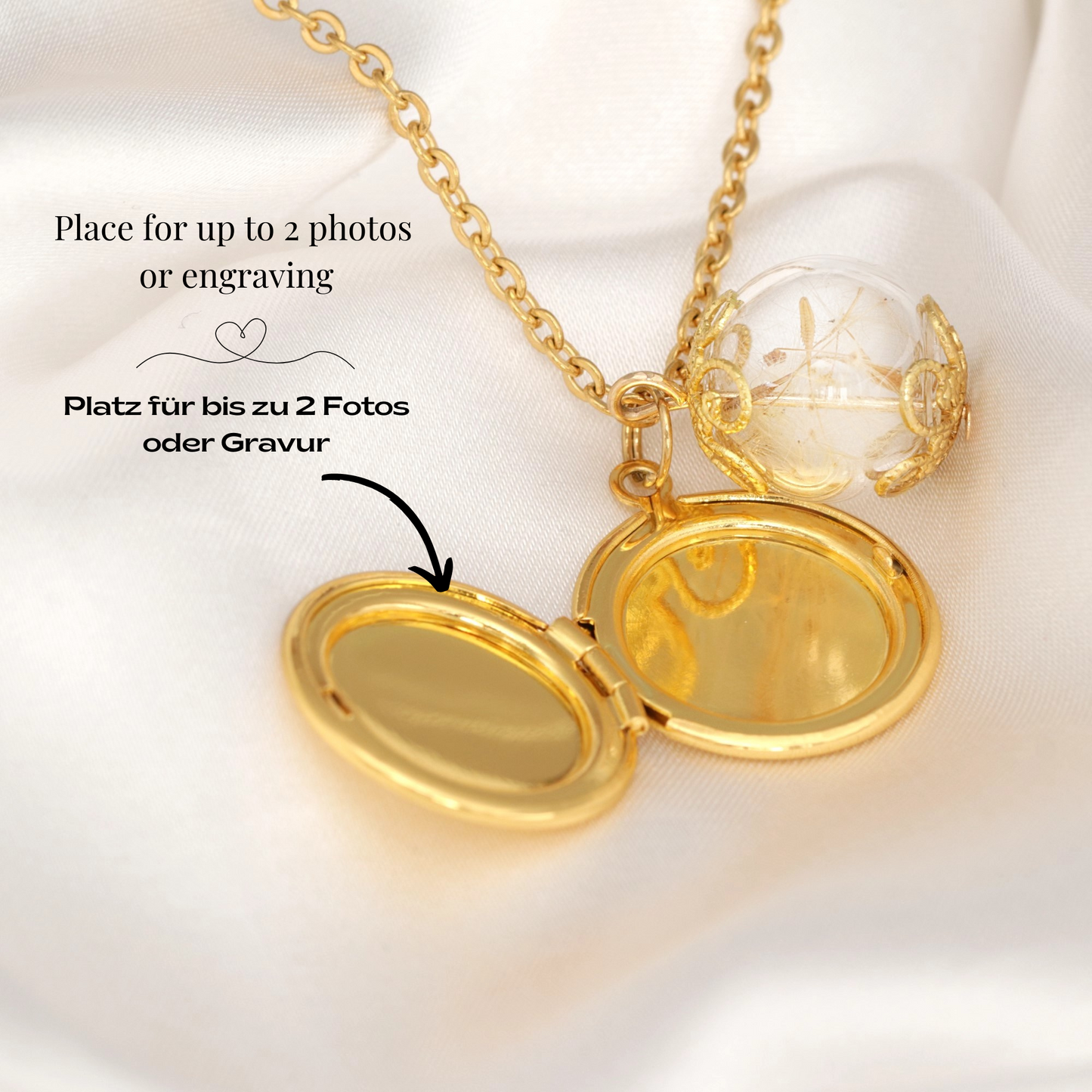 Customizable Dandelion Medaillon Chain with Photoservice - Gold Plated