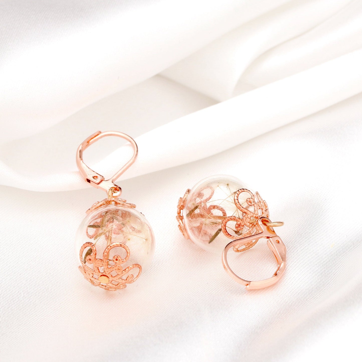 Rosegold Gold Plated Real Dandelion Earrings - Nature Jewelry — 68