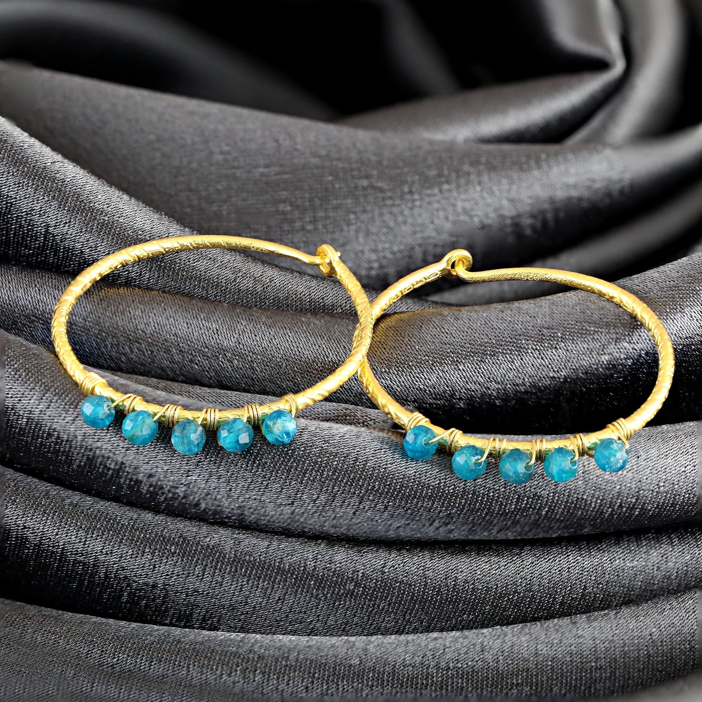 Gemstone Apatite 925 Sterling Gold Gilded Creoles