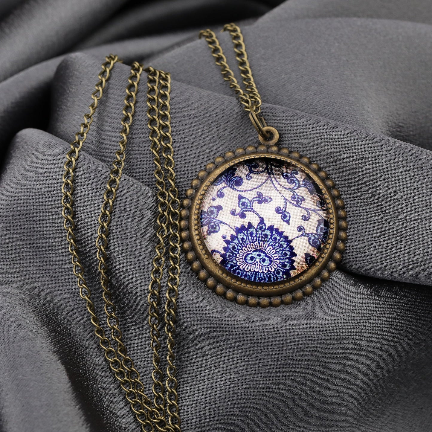 Tiles Glass Pendant Chain - Bronze Oriental Tile Playful Chain