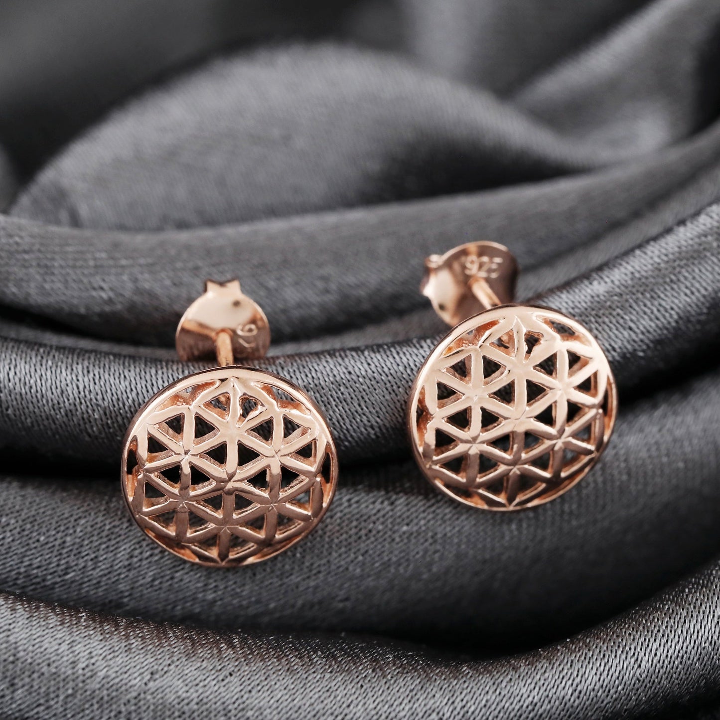 925 Rosegold Gilded Stud Earrings Flower of Life — 83