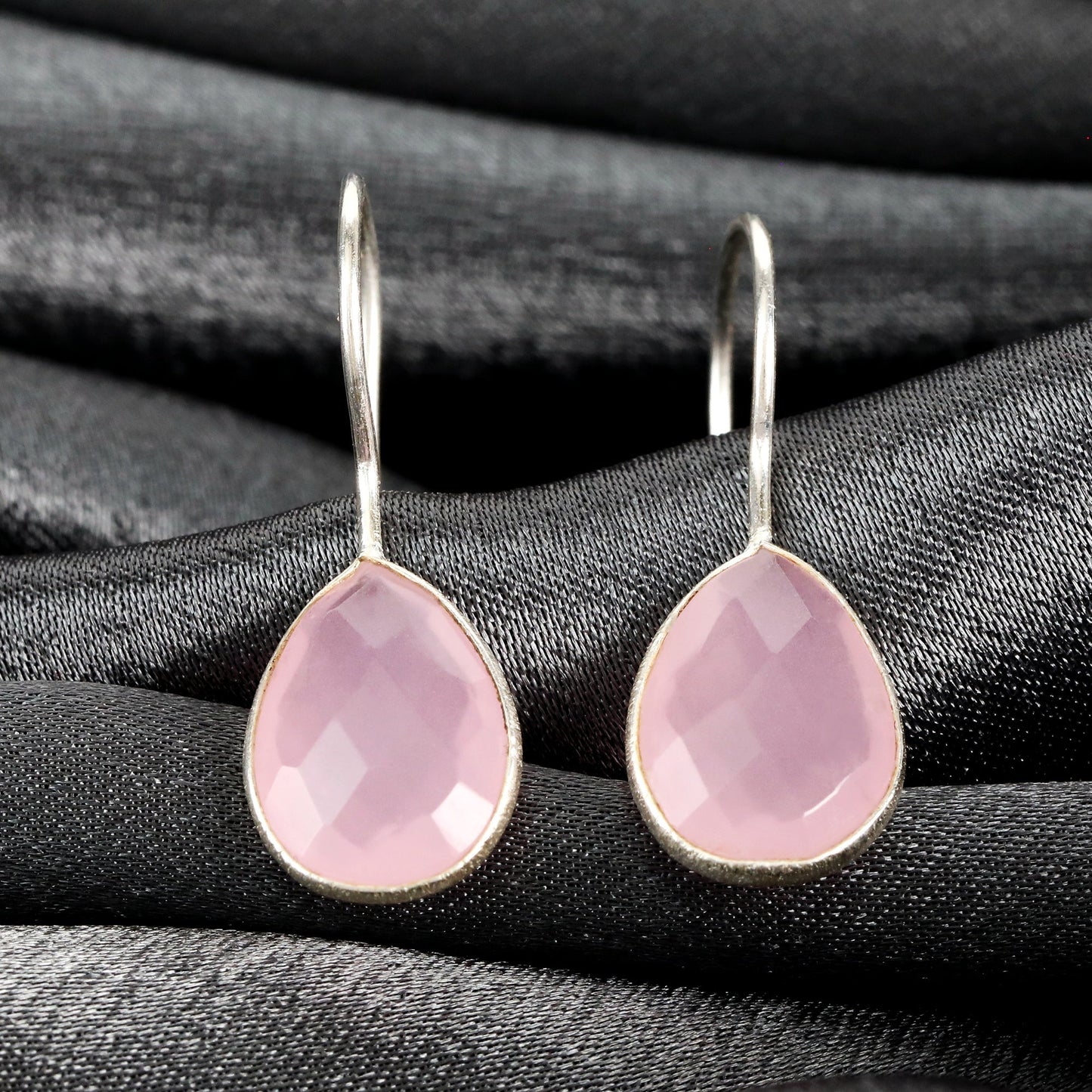 925 Sterling Silver Rose Quartz Earrings - Elegant Gemstone Jewelry