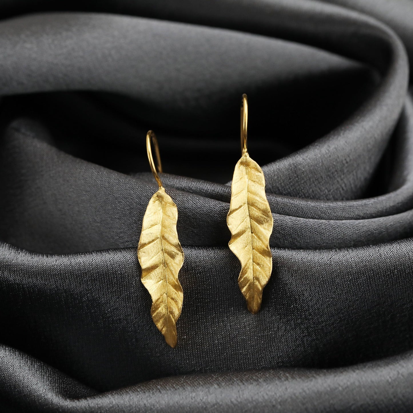 Long Leaves Earrings 925 Sterling Gold Plated Nature Jewelry Gift…