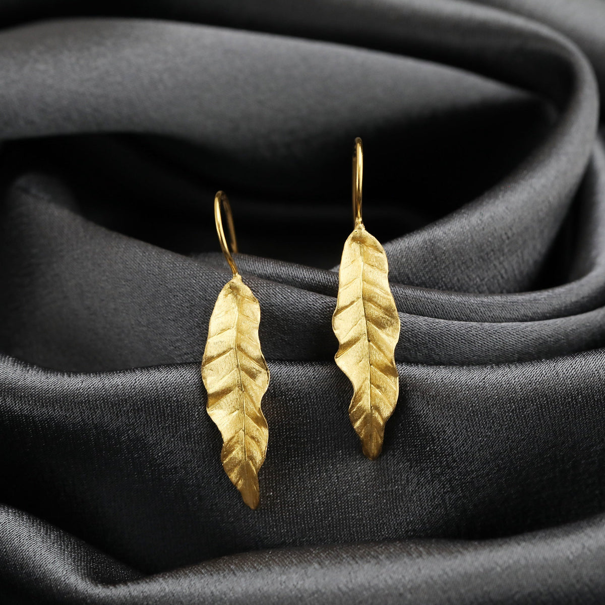 Long Leaf Earrings 925 Sterling Gold-Plated Nature Jewelry Gift Idea - OHR925-108