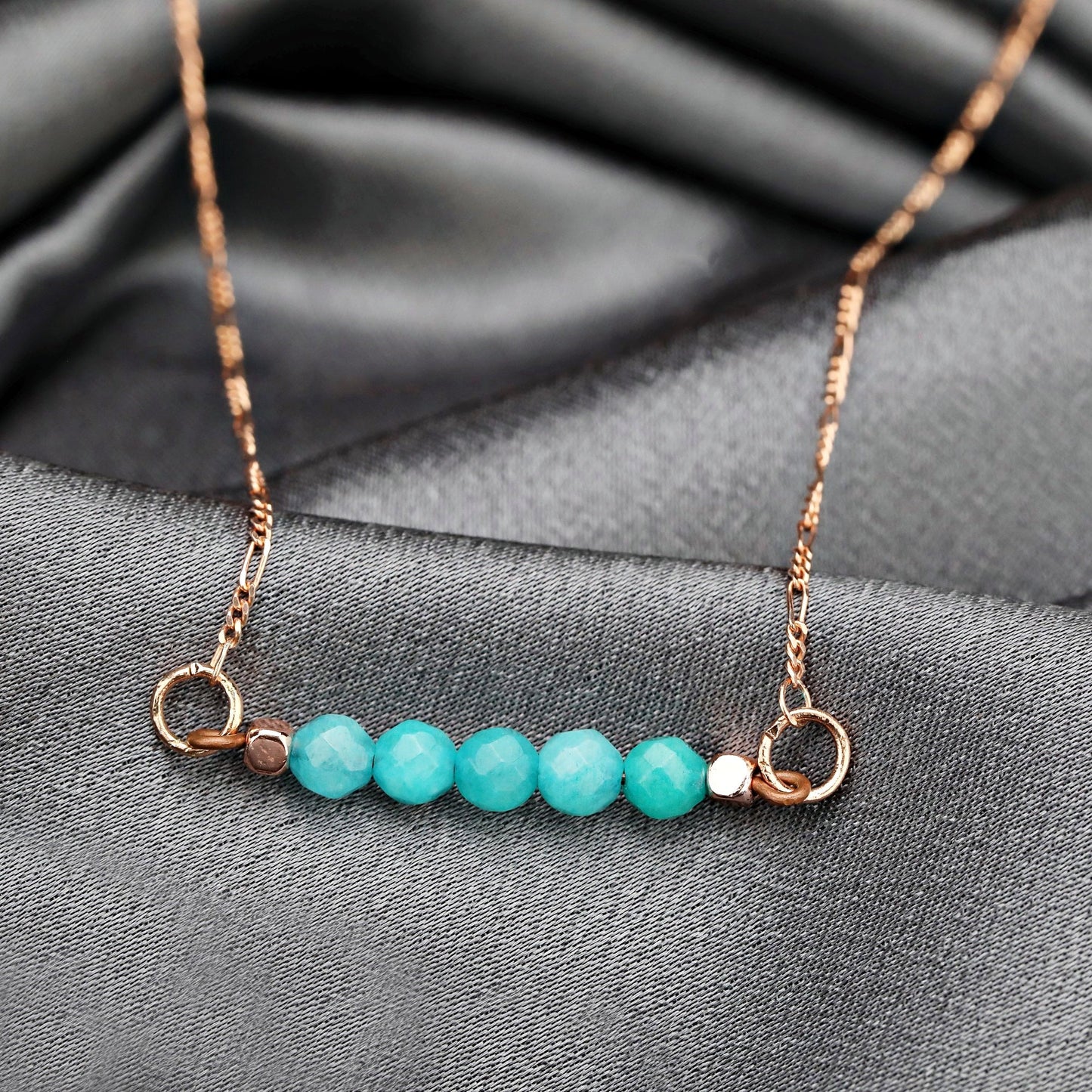 Turquoise Gemstone Bar Necklace - 925 Sterling Rose Gold Plated