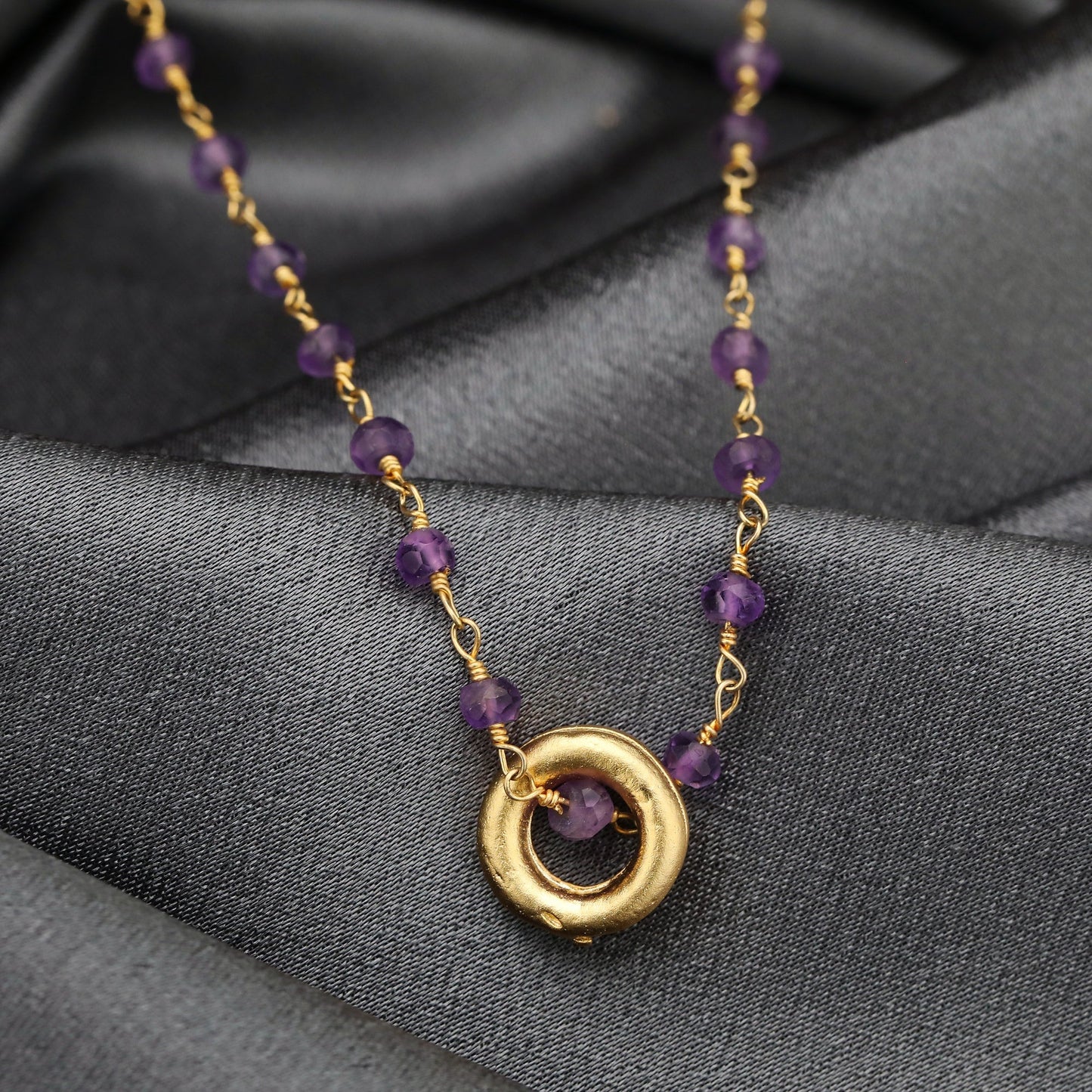 Amethyst Gold Circle Chain - Gold Plated Purple Violet Crystal Gem…