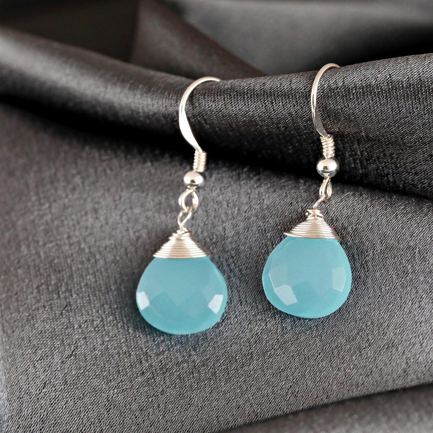Chalcedon Drop Silver Earrings 925 Sterling Silver Blue Crystal Gem…