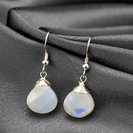 Moonstone Gemstone Earrings - 925 Sterling Silver