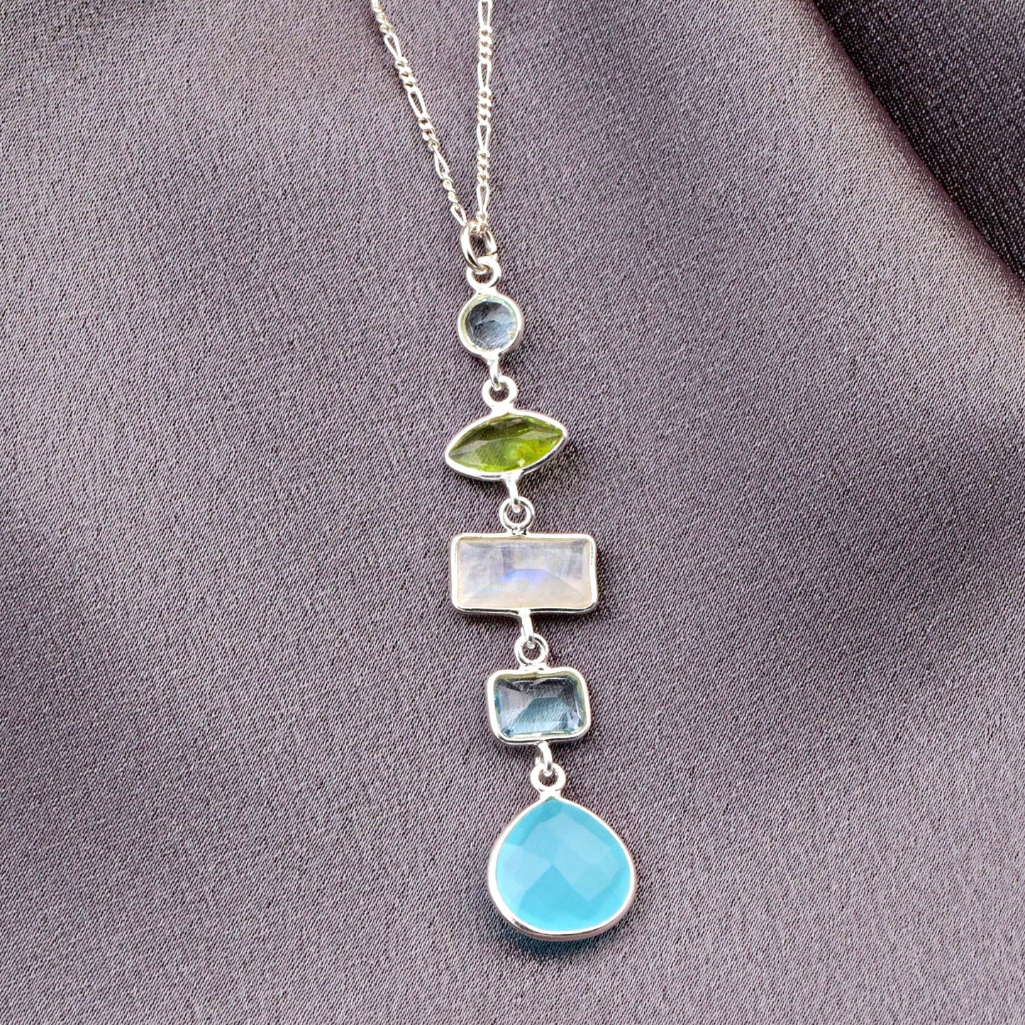 Multi Gemstone Pendant - 925 Sterling Silver Necklace with…