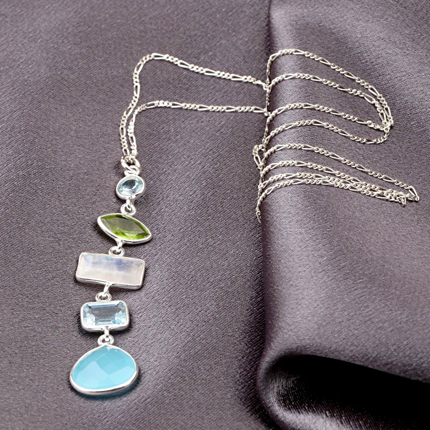 Multi Gemstone Pendant - 925 Sterling Silver Necklace with…