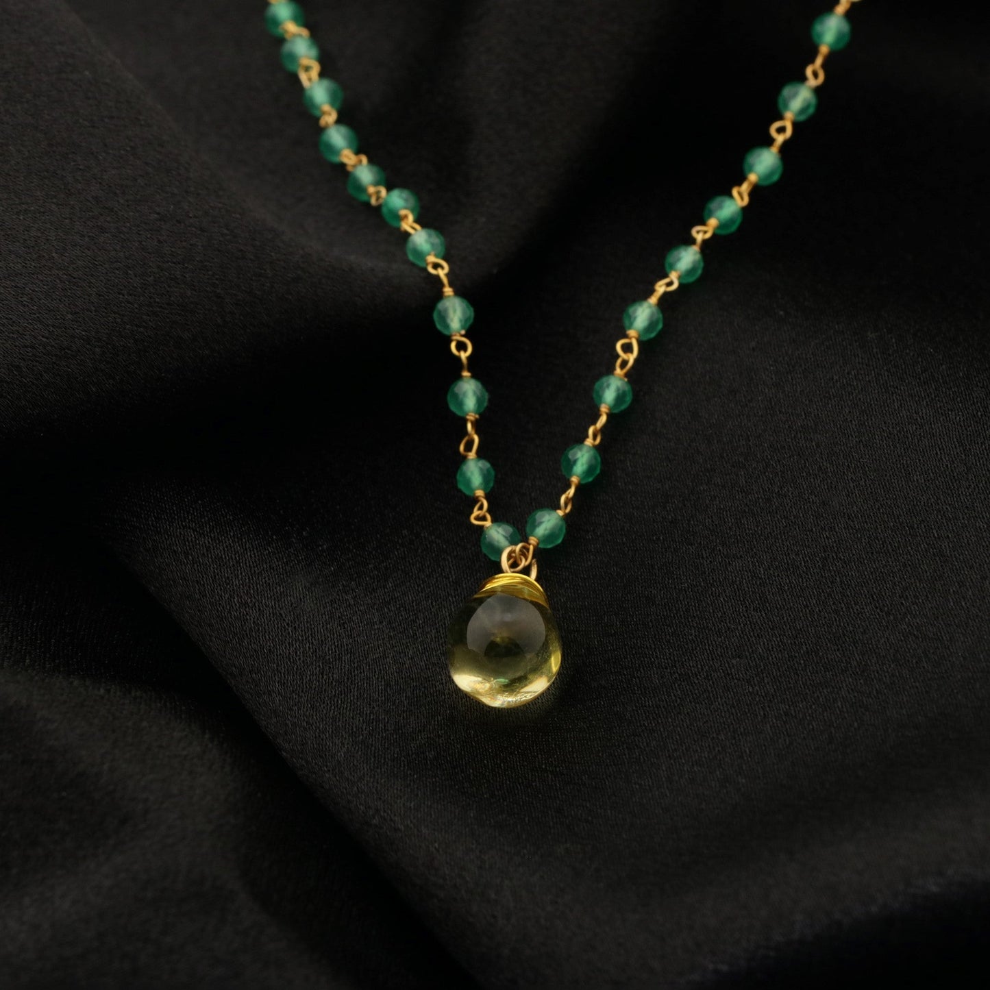 Gemstone necklace with Aventurine and Citrine teardrop pendant - VIK-26