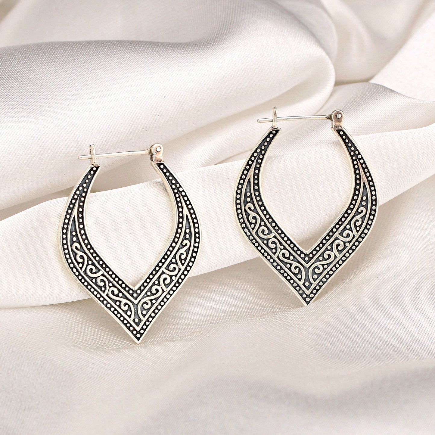 Casablanca Oriental Creoles - 925 Sterling Silver Ornament Earrings -66