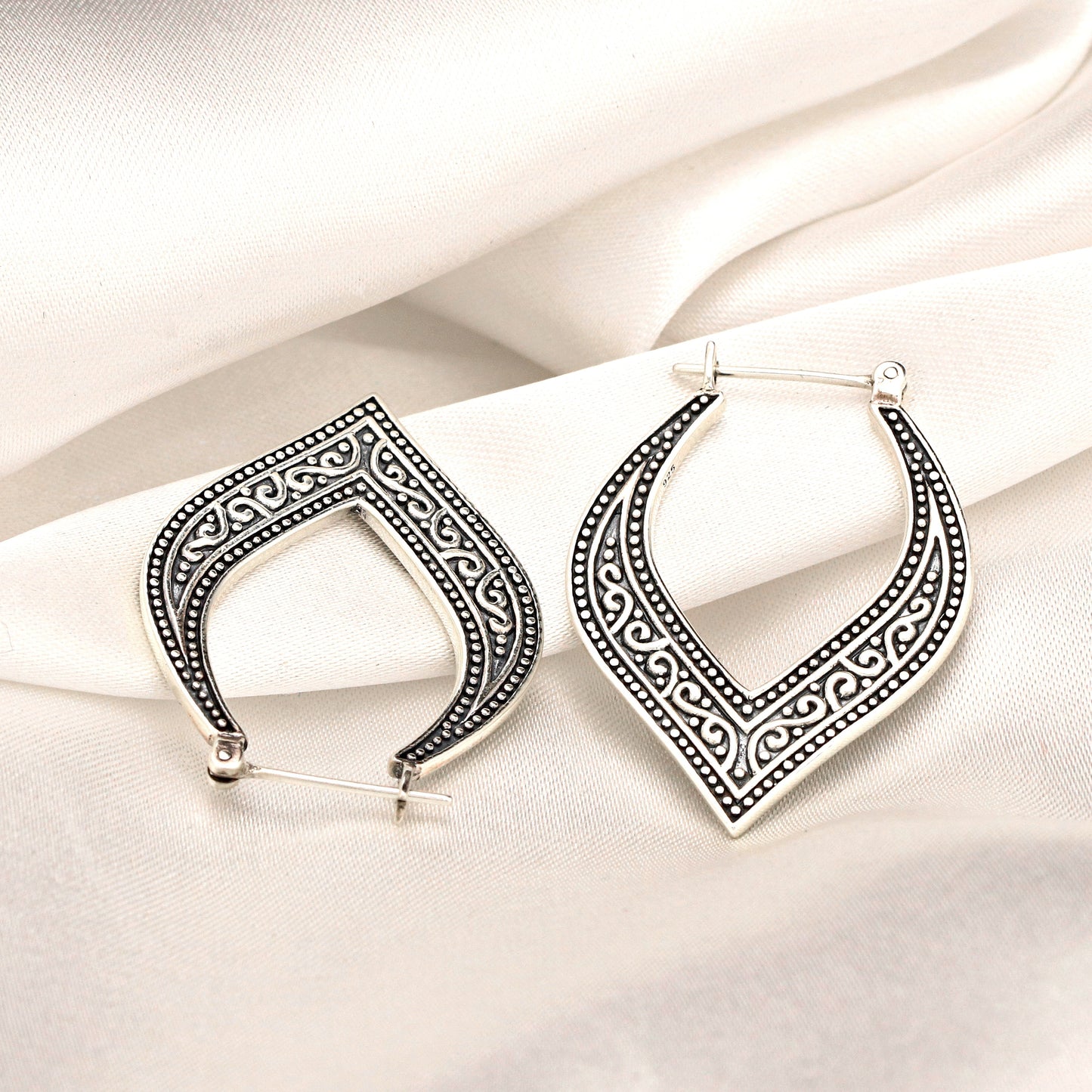 Casablanca Oriental Creoles - 925 Sterling Silver Ornament Earrings -66