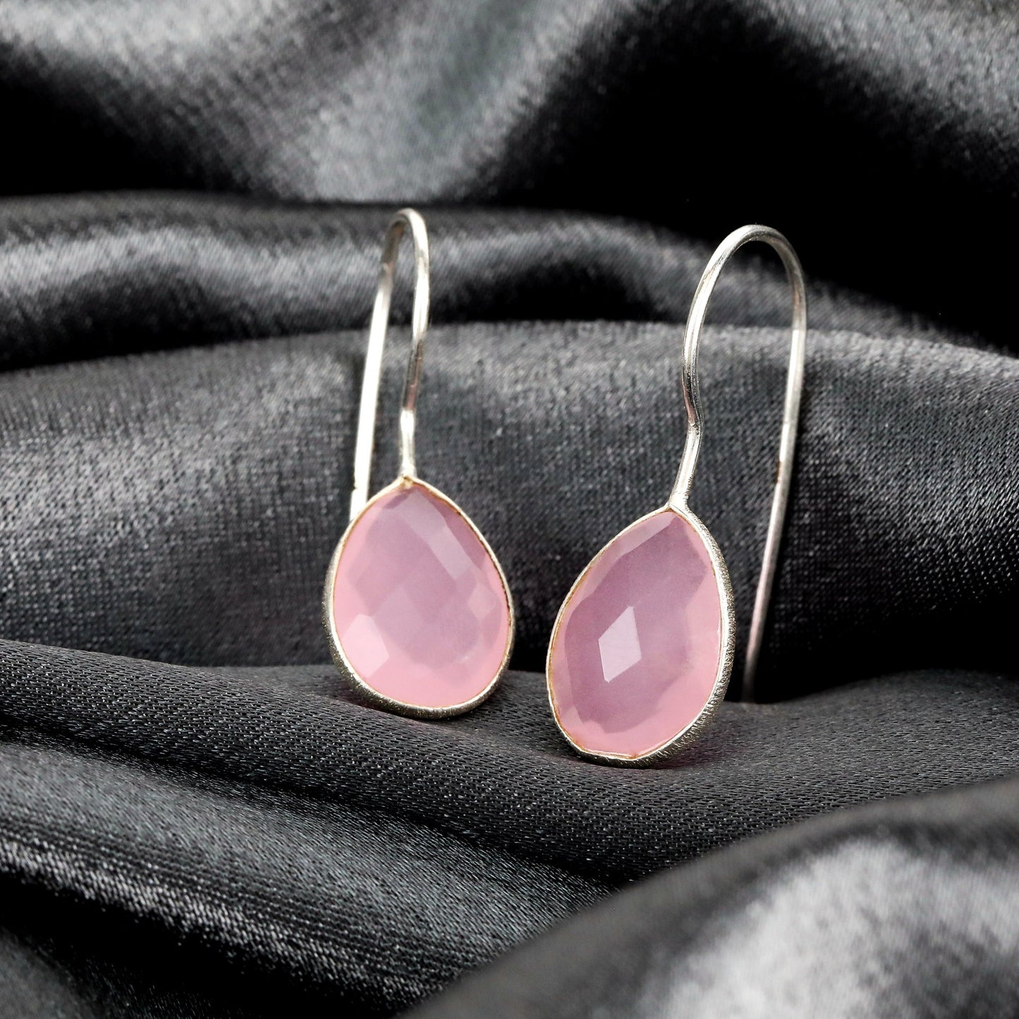 925 Sterling Silver Rose Quartz Earrings - Elegant Gemstone Jewelry