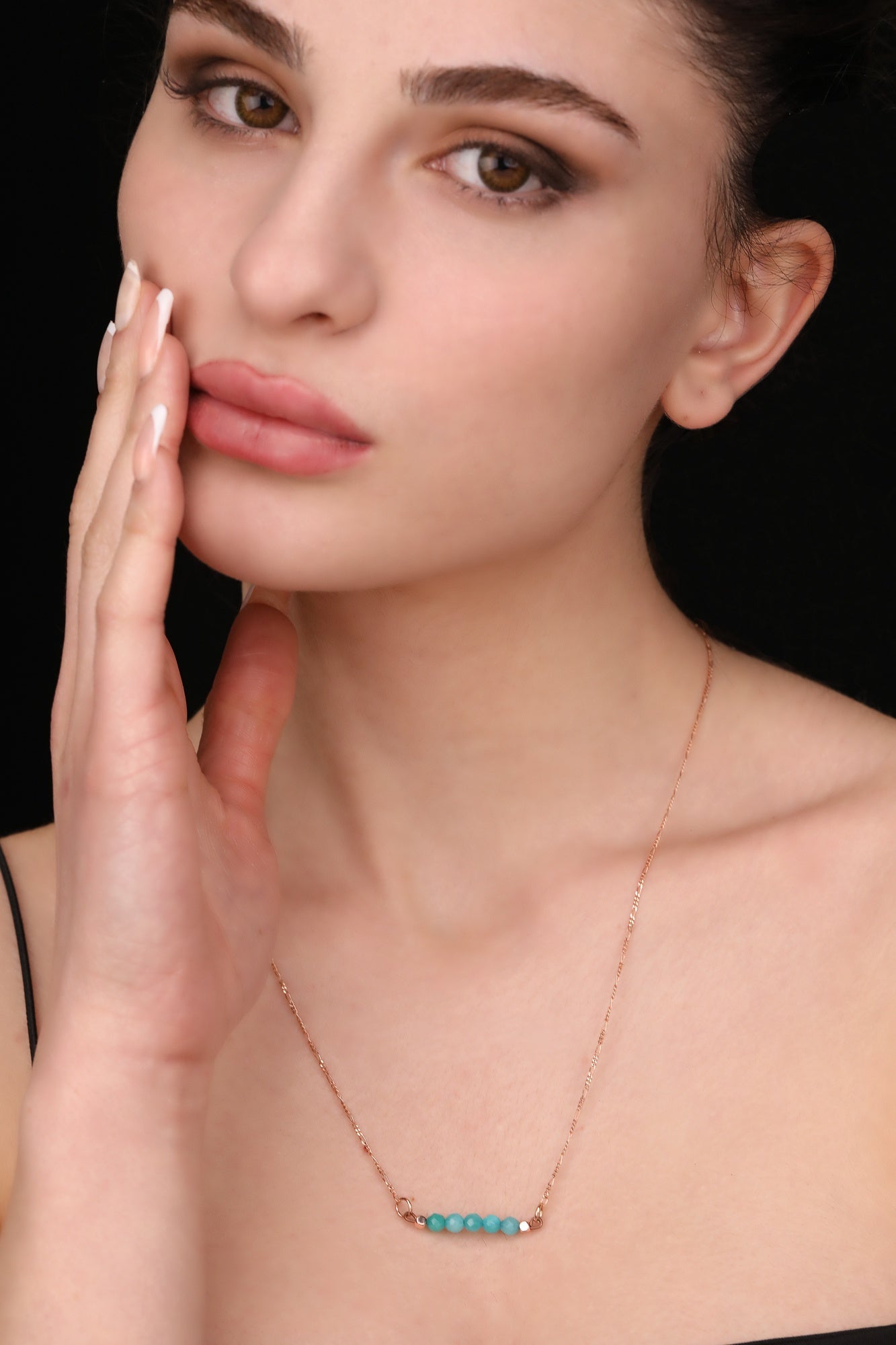 Turquoise Gemstone Bar Necklace - 925 Sterling Rose Gold Plated