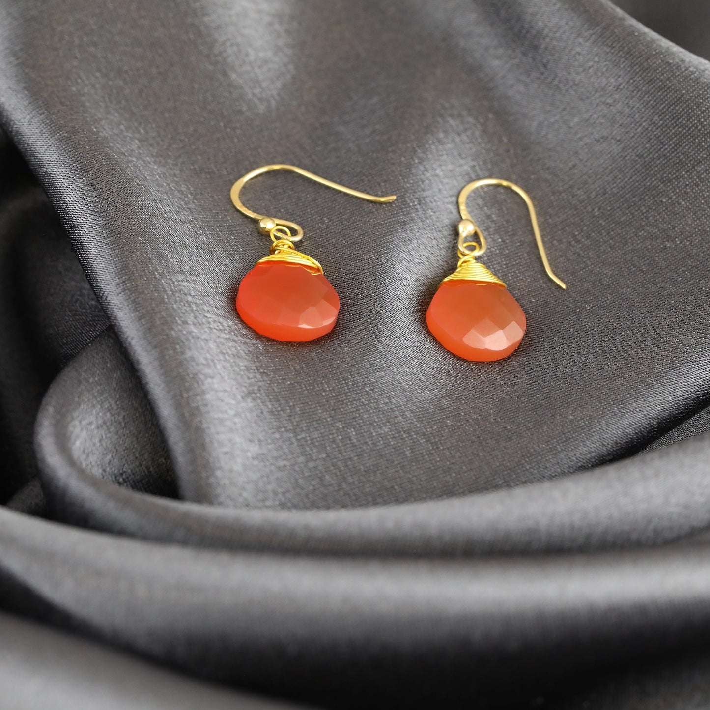 Carnelian Teardrop Gemstone Earrings - 925 Sterling Gold Plated