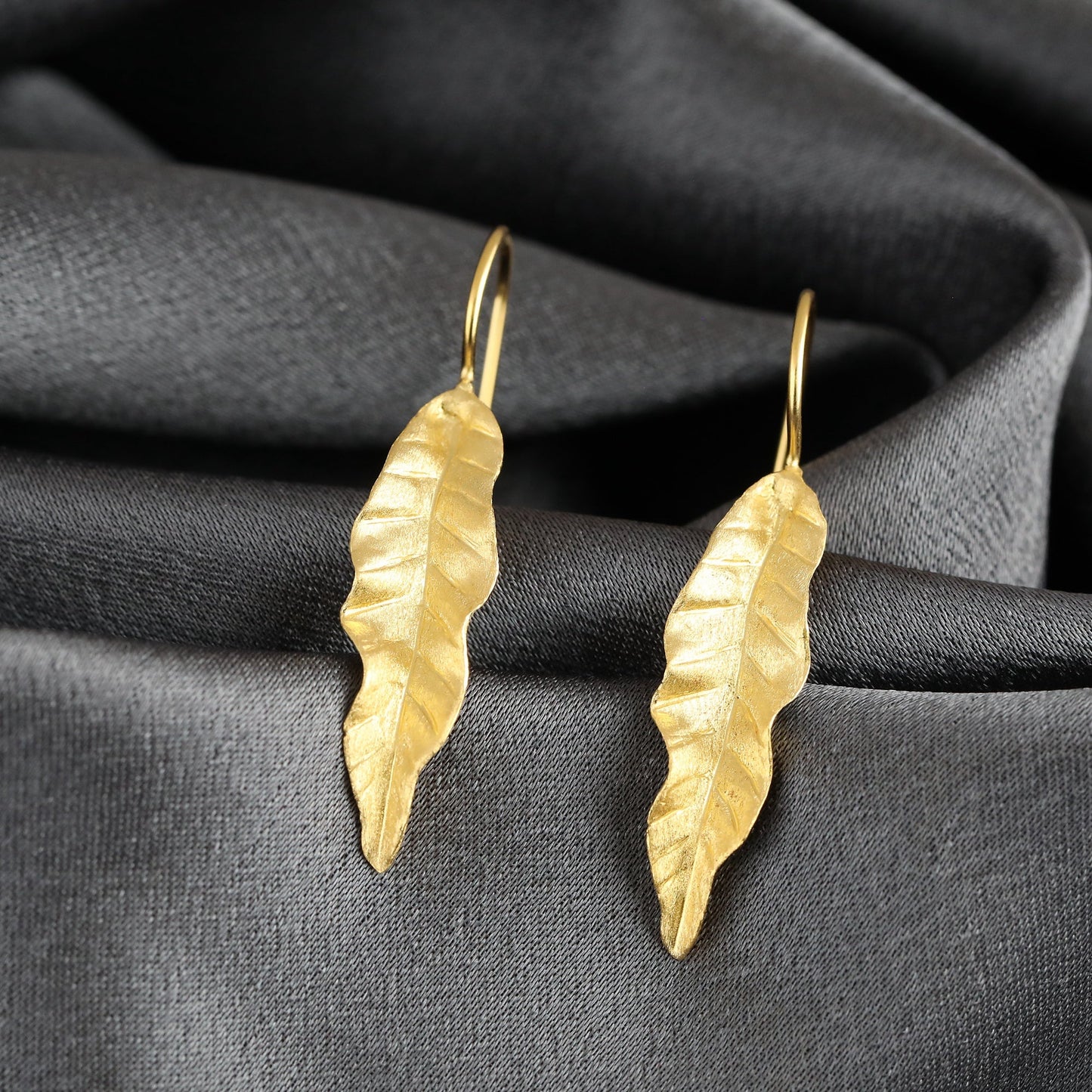 Long Leaves Earrings 925 Sterling Gold Plated Nature Jewelry Gift…