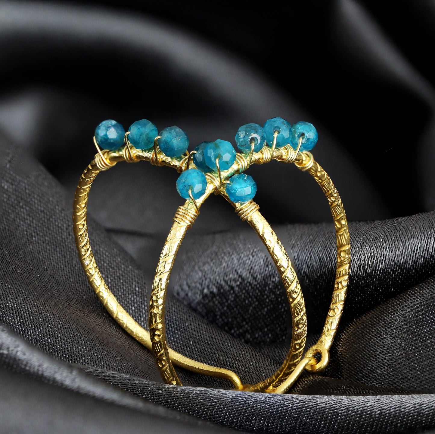 Gemstone Apatite 925 Sterling Gold Gilded Creoles