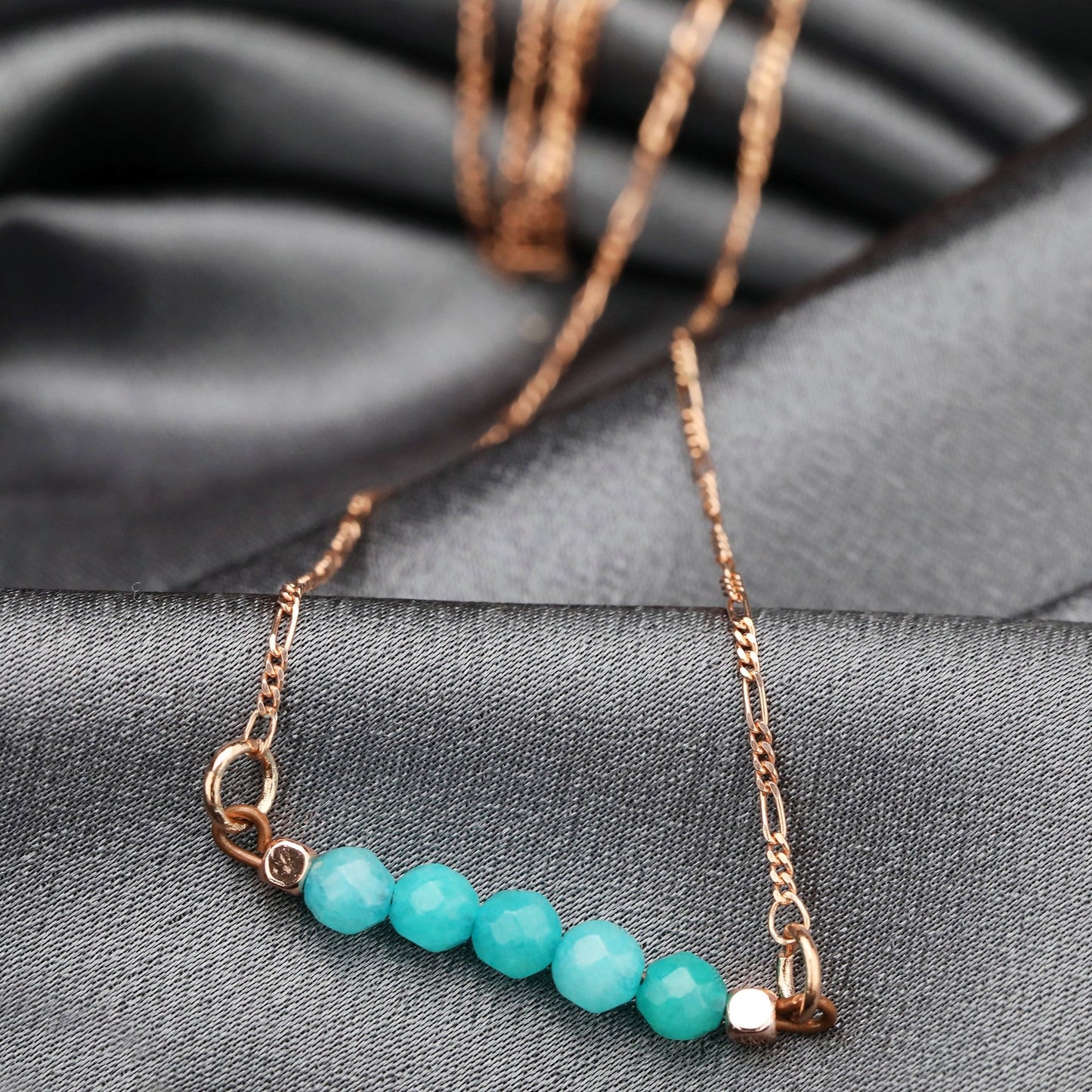 Turquoise Gemstone Bar Necklace - 925 Sterling Rose Gold Plated