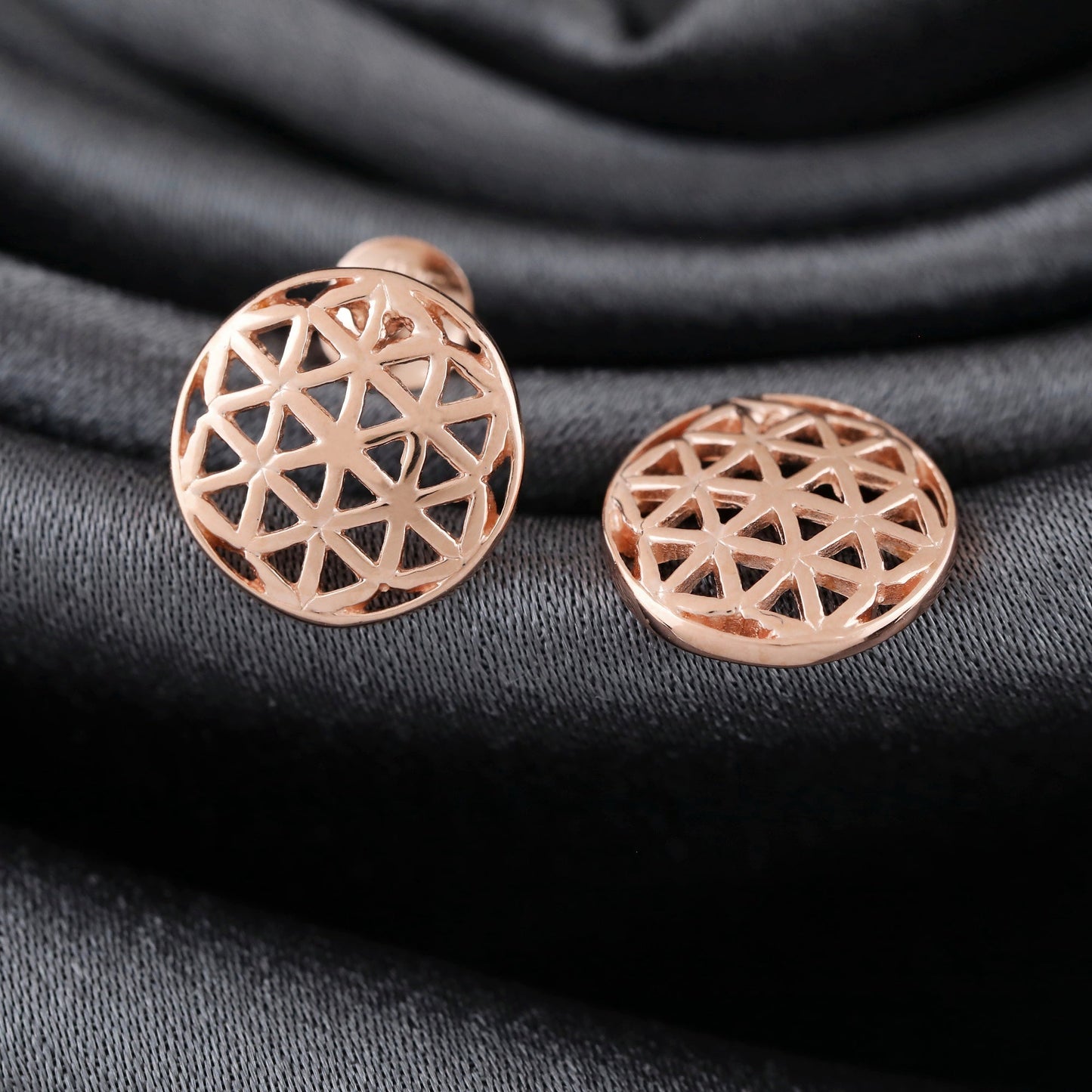 925 Rosegold Gilded Stud Earrings Flower of Life — 83