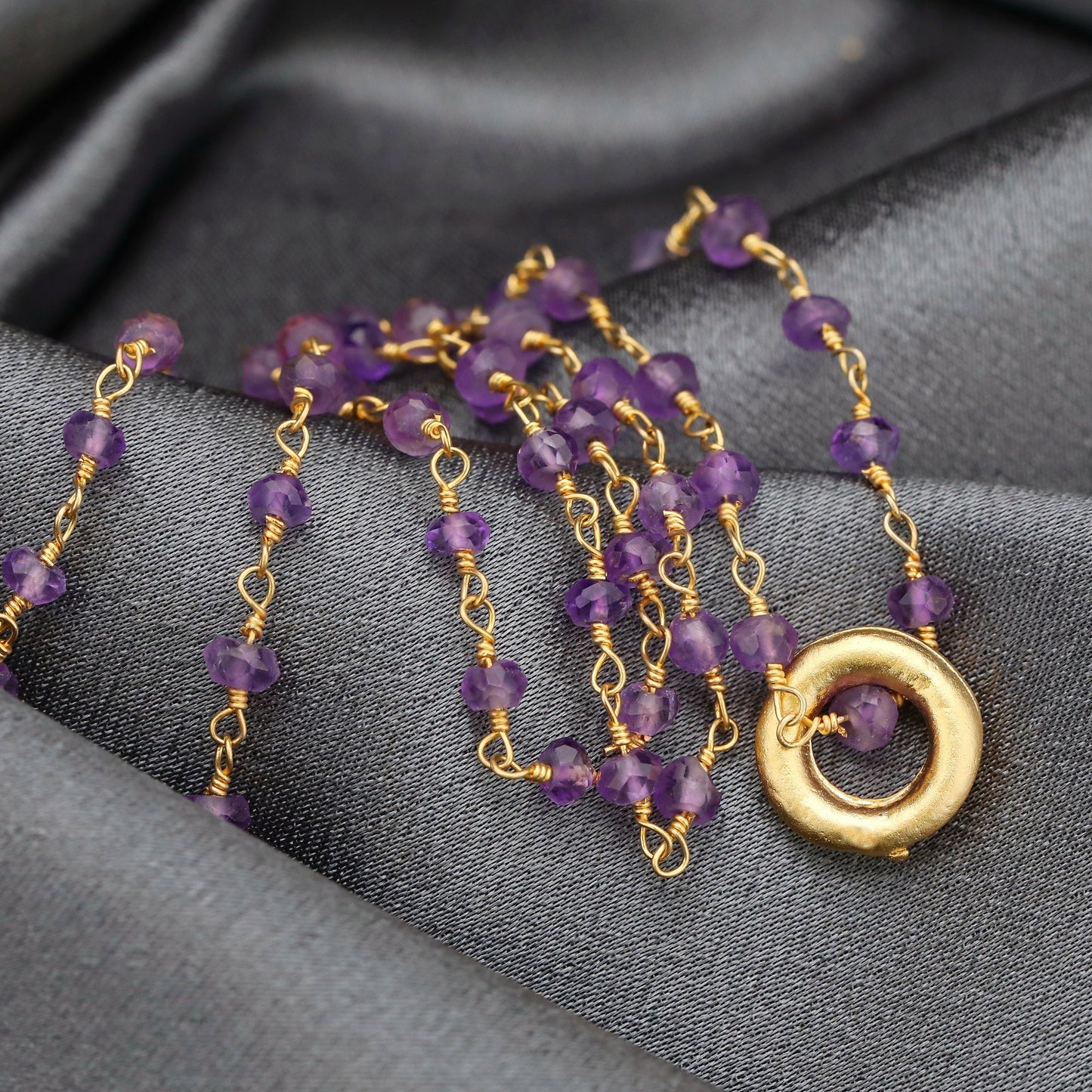 Amethyst Gold Circle Chain - Gold Plated Purple Violet Crystal Gem…