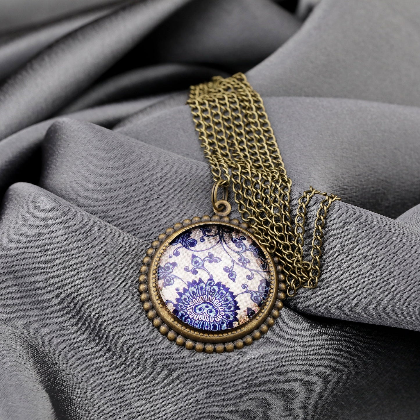 Tiles Glass Pendant Chain - Bronze Oriental Tile Playful Chain