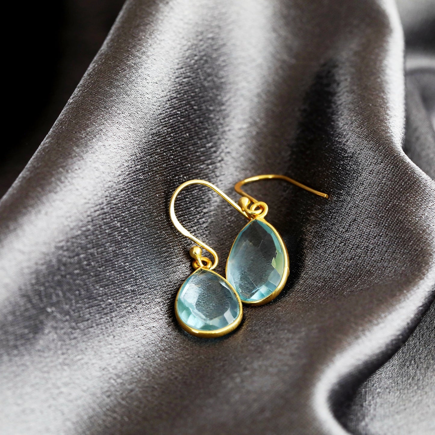Aqua Topaz Gemstone Earrings 925 Sterling Gold Plated