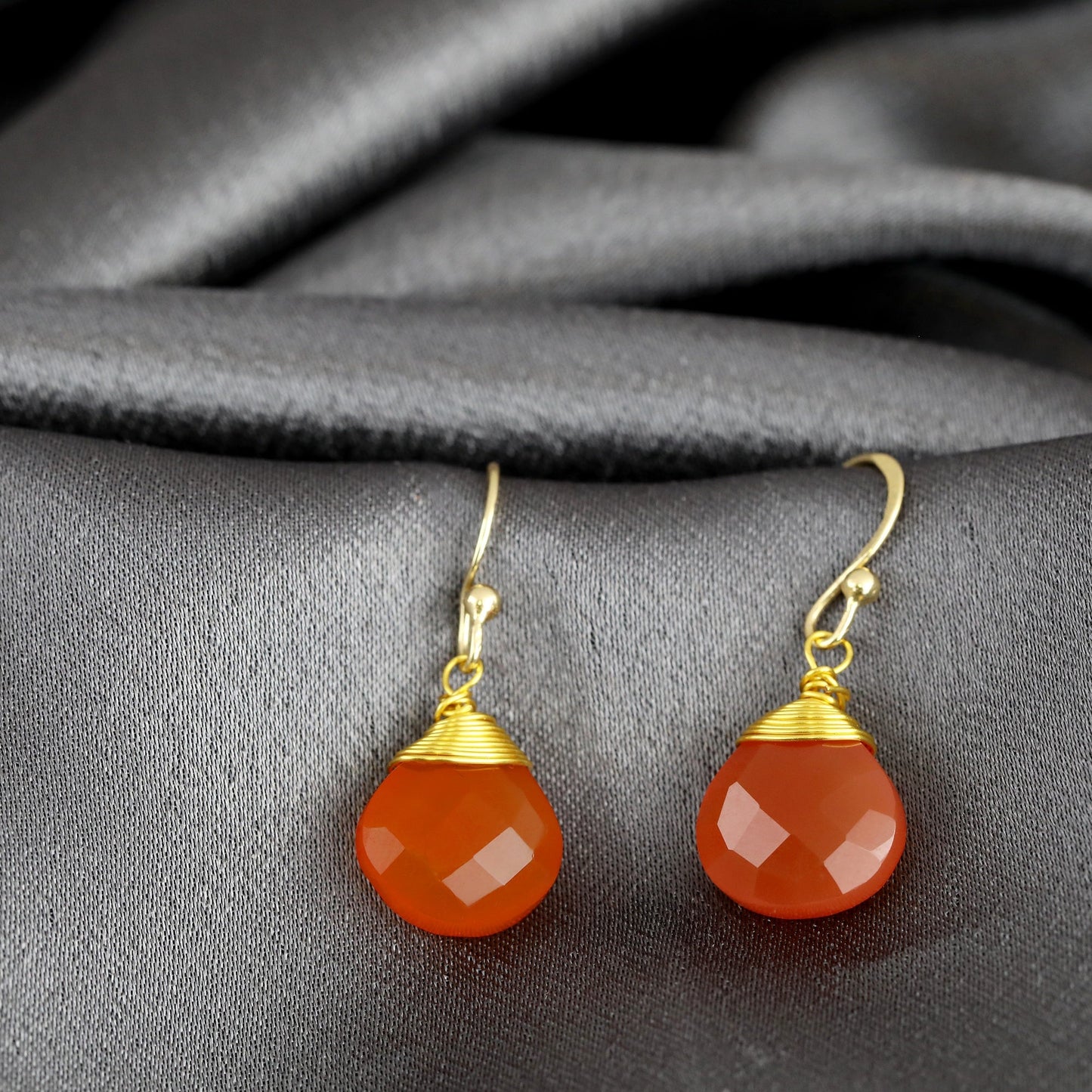 Carnelian Teardrop Gemstone Earrings - 925 Sterling Gold Plated