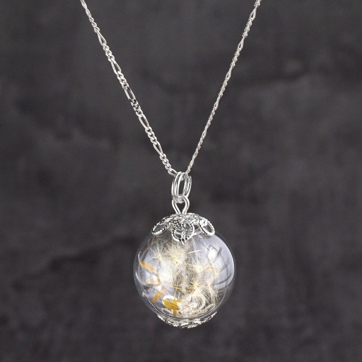 Dandelion Seed Pendant Necklace - 925 Sterling Silver Dried Flower Botanical Necklace - K925-15