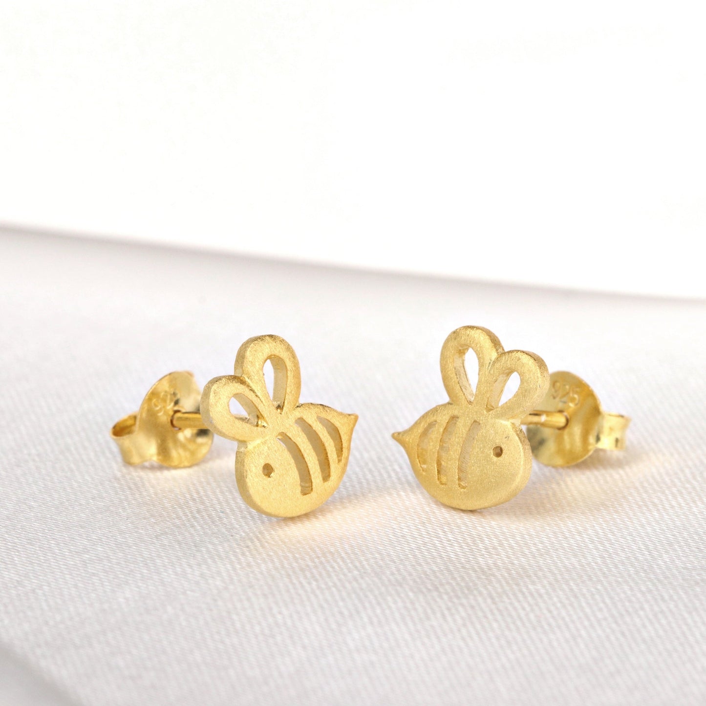 Bee Mini Stud Earrings - 925 Sterling Gold Gilded Earrings — 98