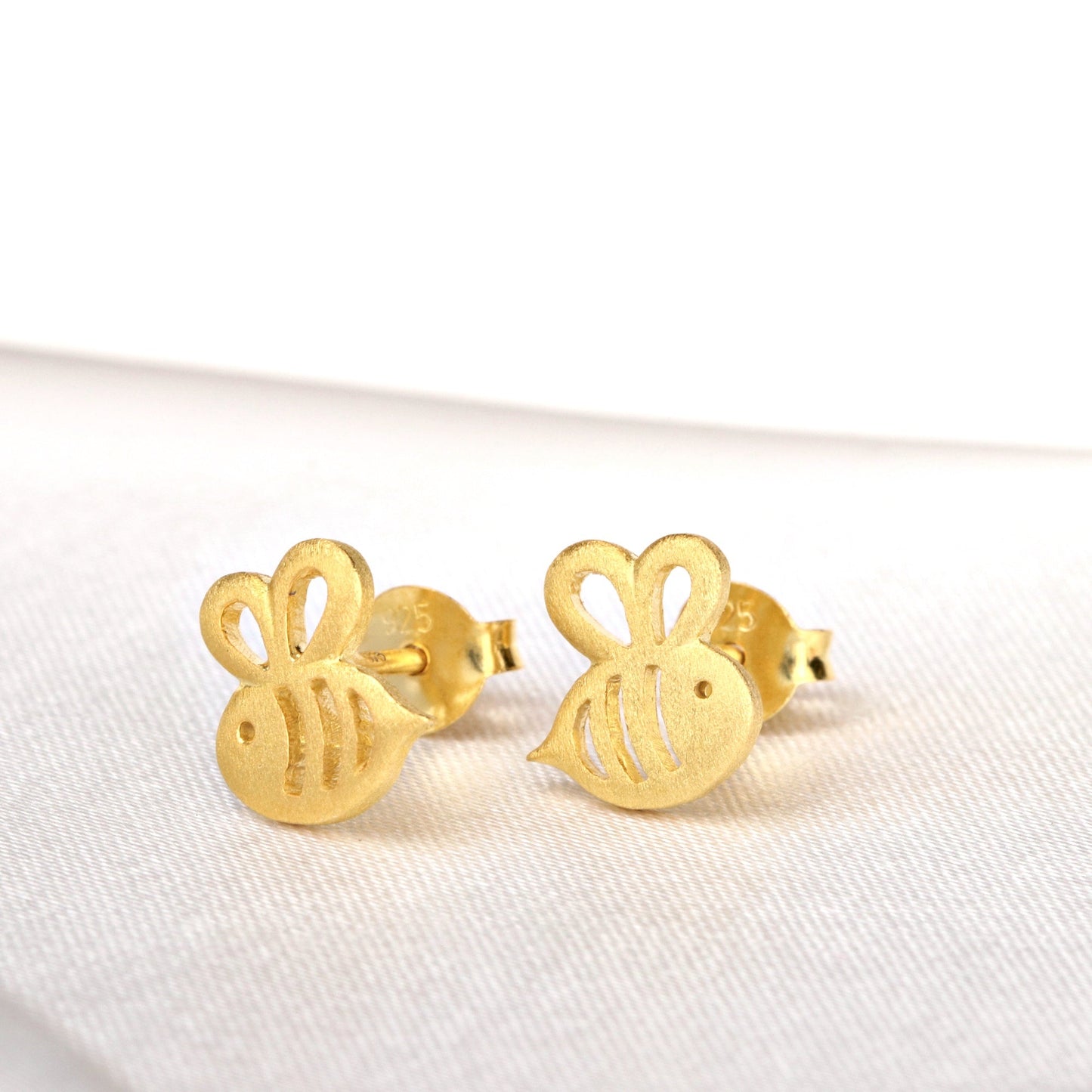 Bee Mini Stud Earrings - 925 Sterling Gold Gilded Earrings — 98