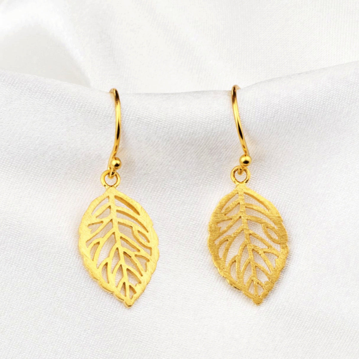 Leaf Earrings - 925 Sterling Gold-Plated Botanical Drop Earrings - OHR925-14