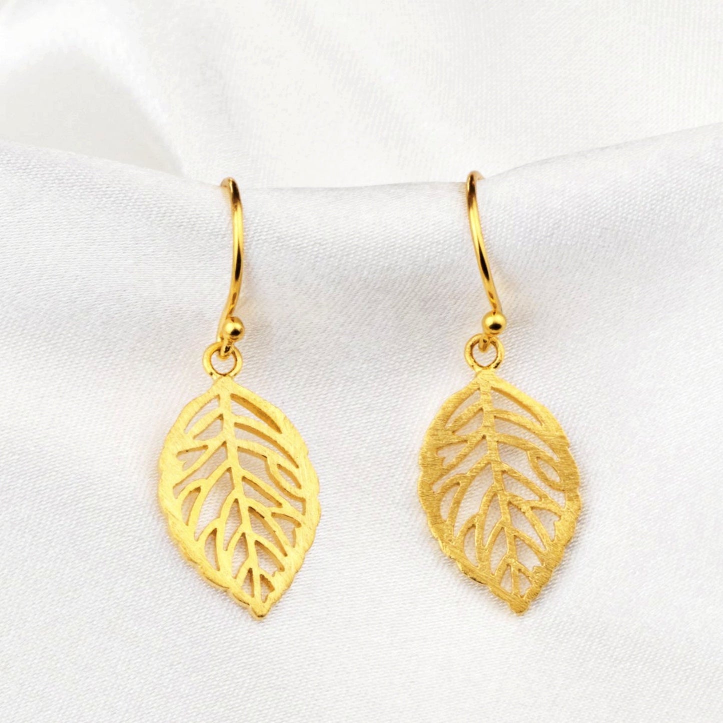 Leaf Earrings - 925 Sterling Gold Plated Botanical Drop Earrings — 14