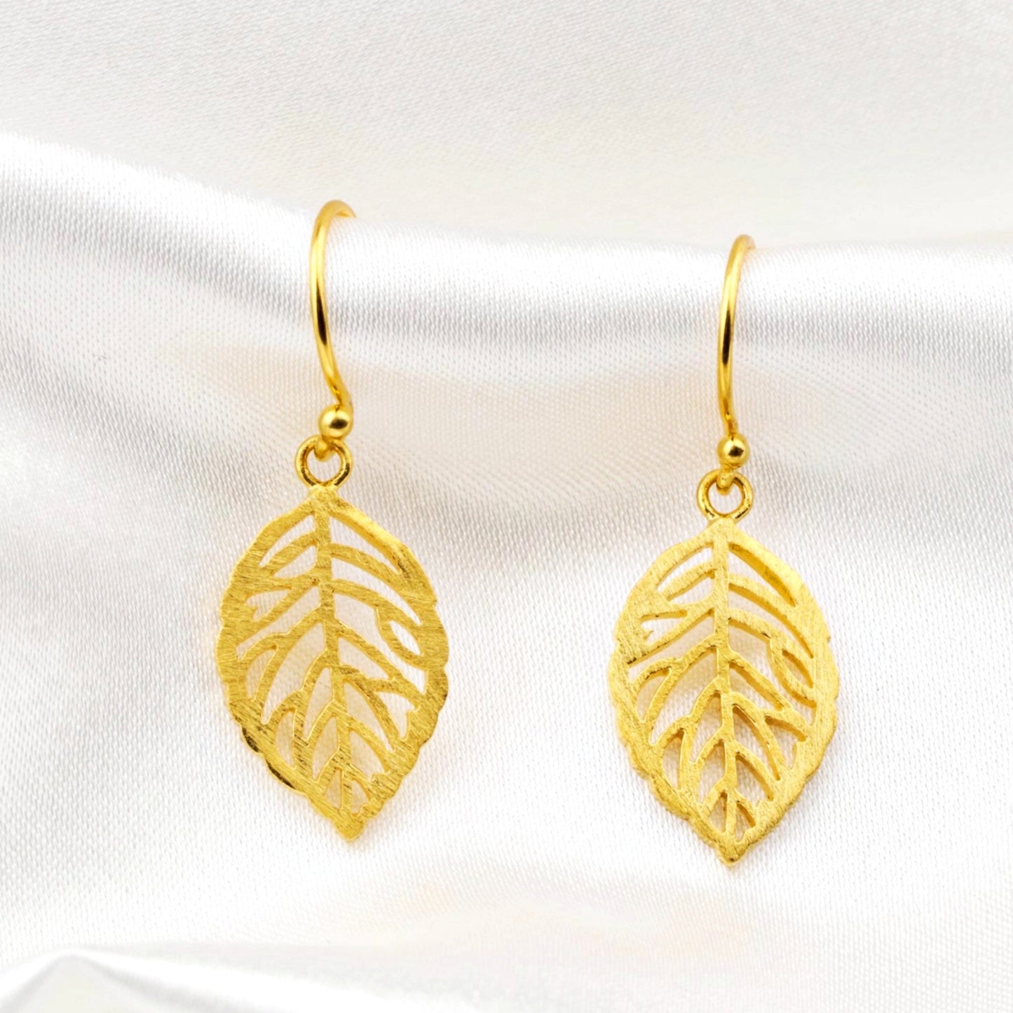 Leaf Earrings - 925 Sterling Gold Plated Botanical Drop Earrings — 14