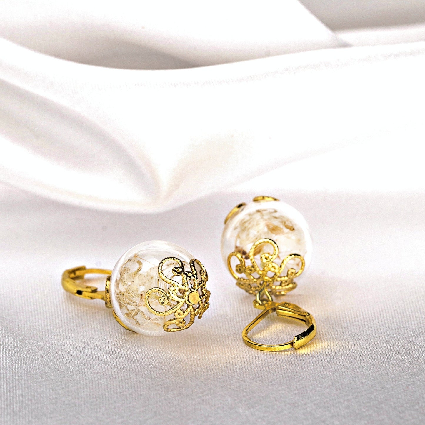 Real Dandelion Earrings - Golden Earrings with Dandelion Seeds — 71