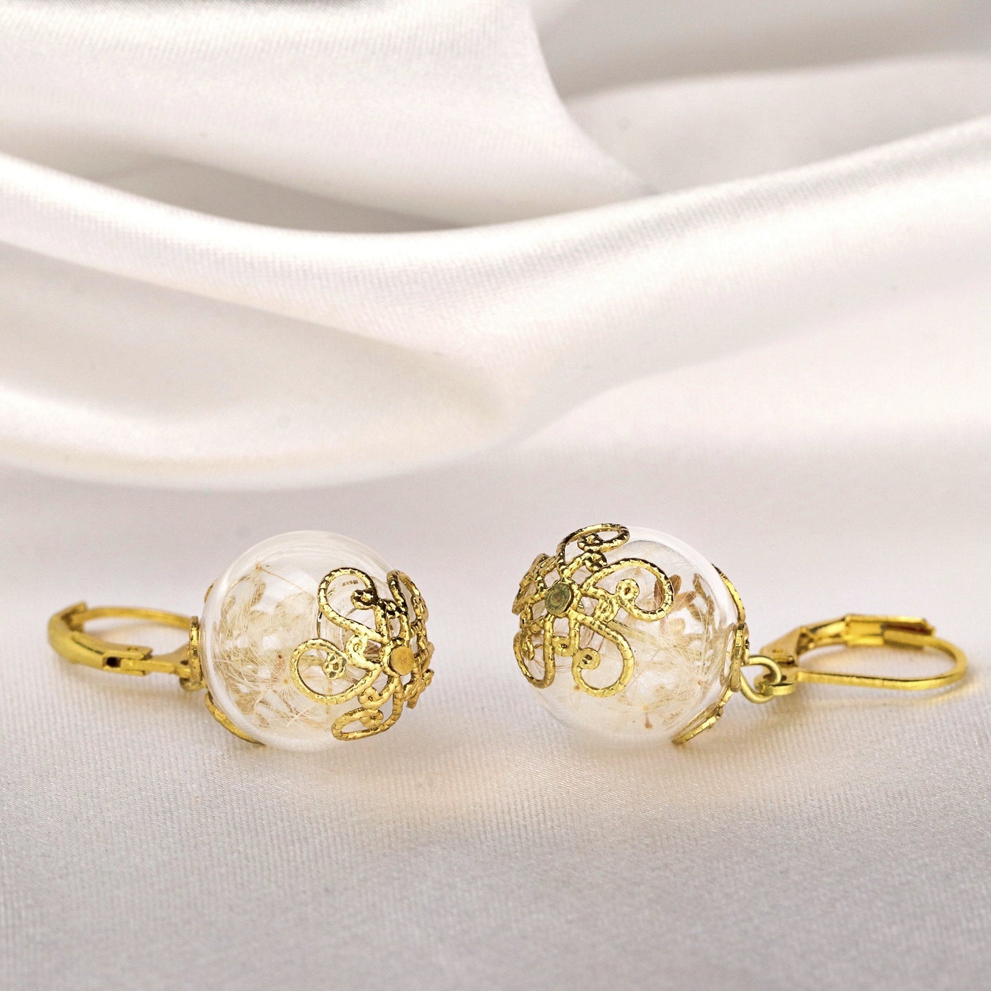 Real Dandelion Earrings - Golden Earrings with Dandelion Seeds — 71