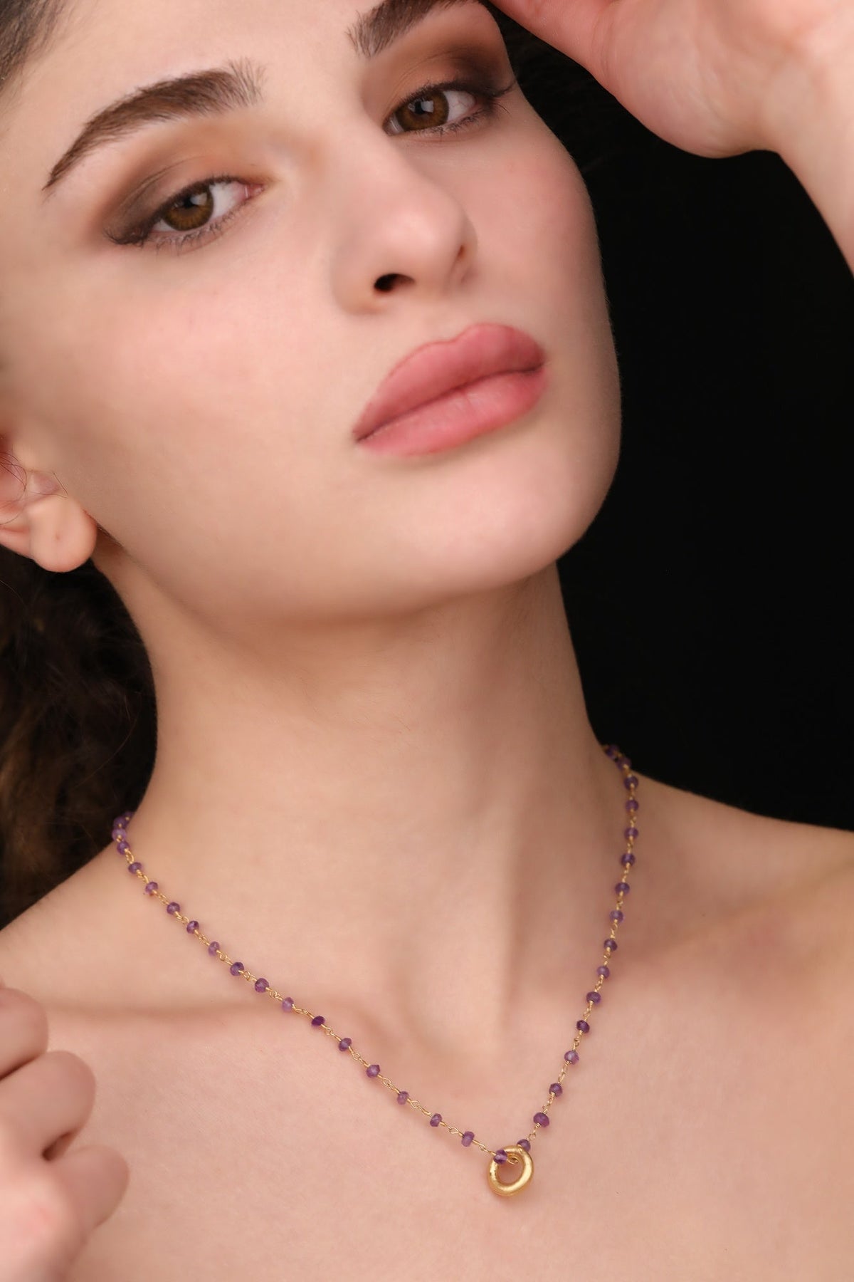 Amethyst Gold Gemstone Necklace -  VIK-01