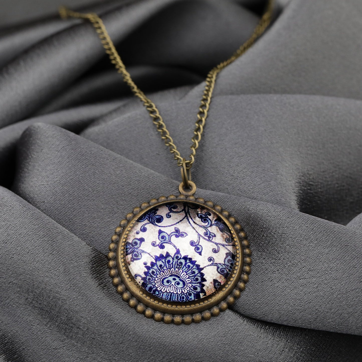 Tiles Glass Pendant Chain - Bronze Oriental Tile Playful Chain