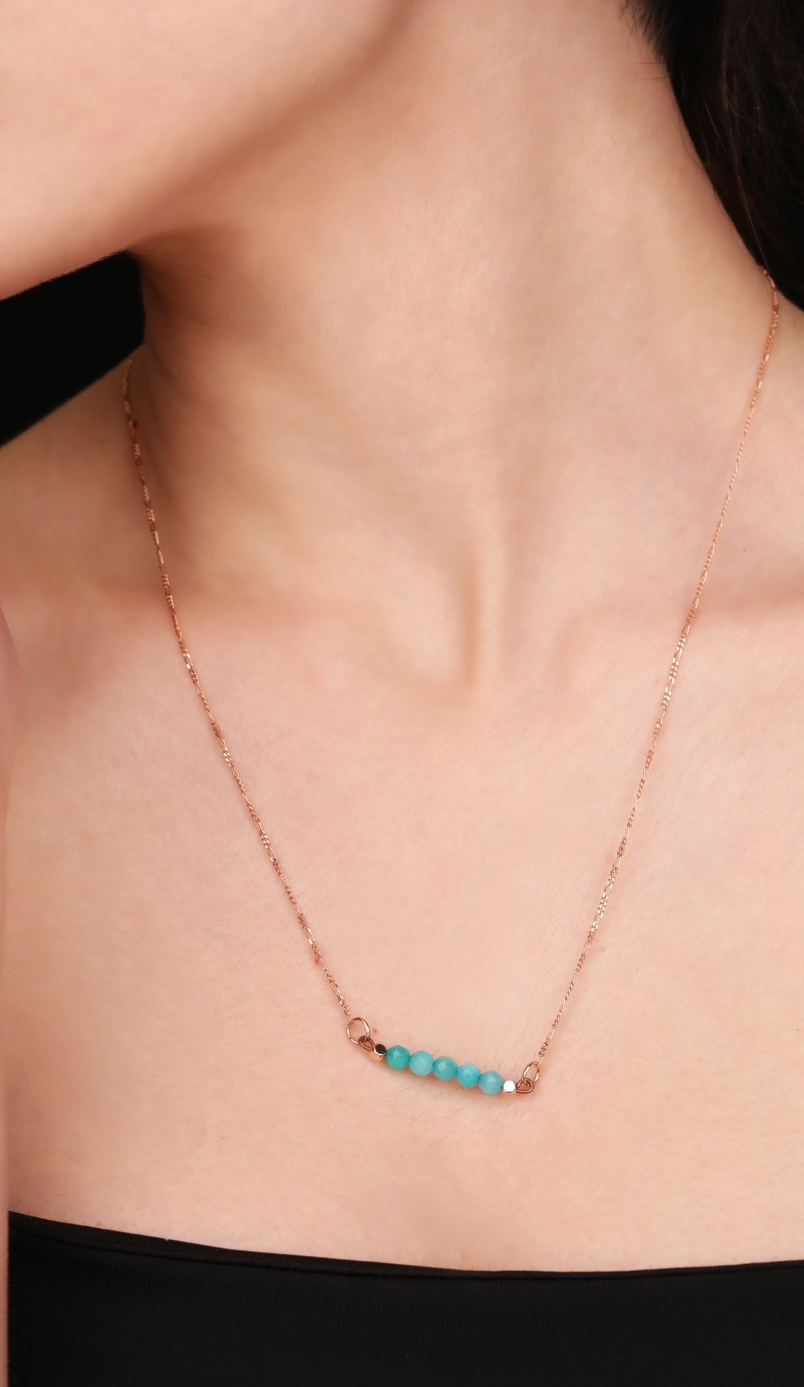 Turquoise Gemstone Bar Necklace - 925 Sterling Rose Gold Plated