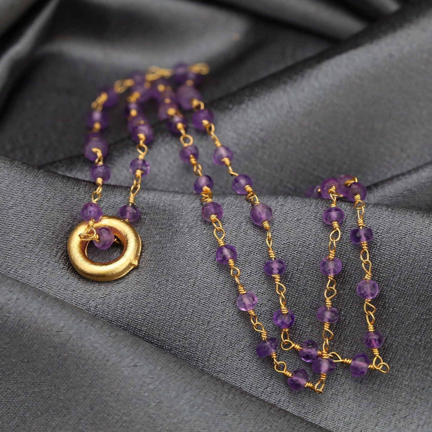 Amethyst Gold Circle Chain - Gold Plated Purple Violet Crystal Gem…