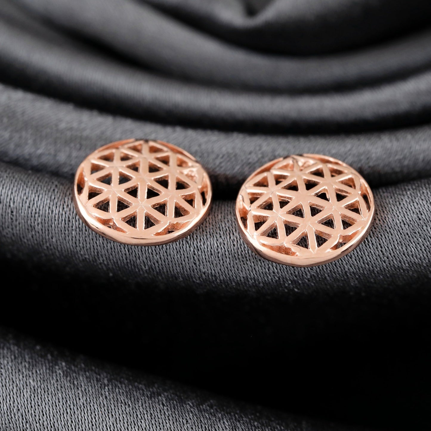 925 Rosegold Gilded Stud Earrings Flower of Life — 83