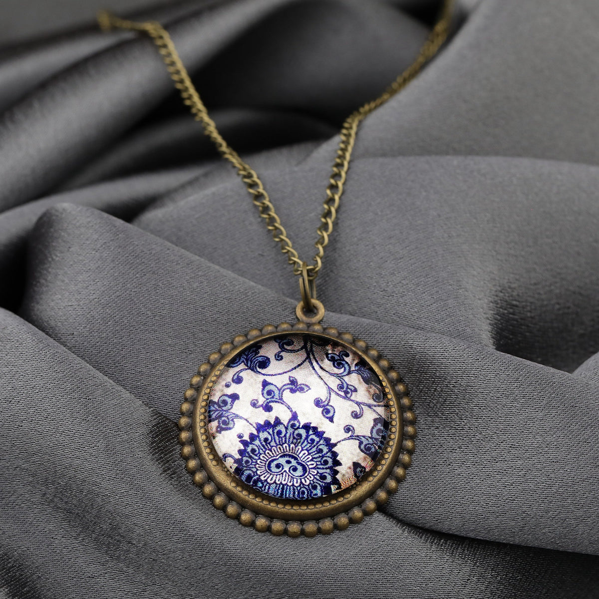 Oriental Tile Bronze Necklace in vintage style - VIK-54
