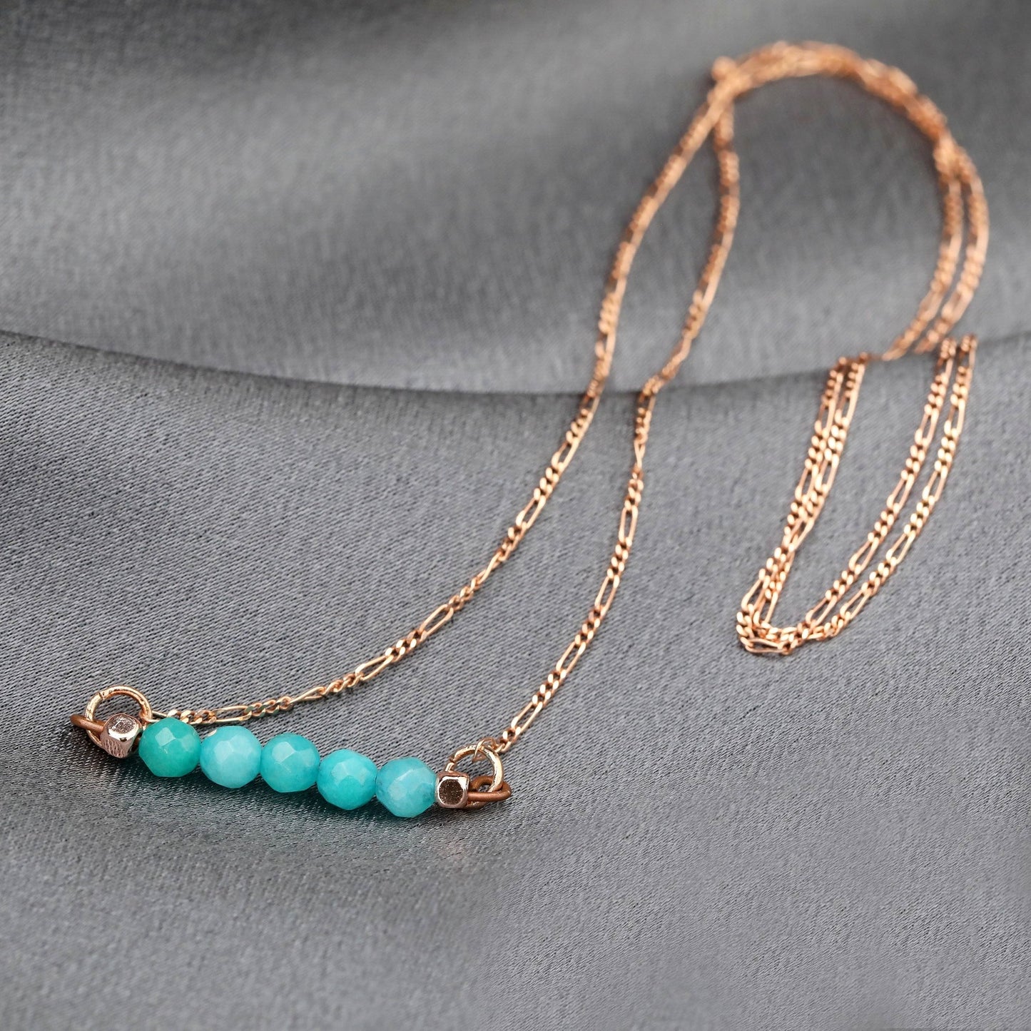 Turquoise Gemstone Bar Necklace - 925 Sterling Rose Gold Plated