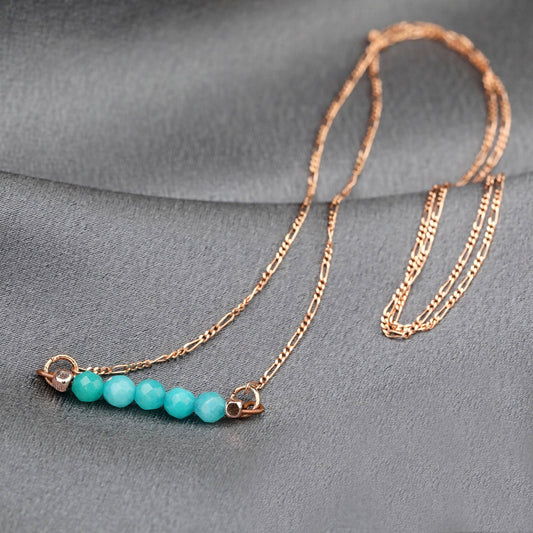 Turquoise Gemstone Bar Necklace - 925 Sterling Rose Gold Plated