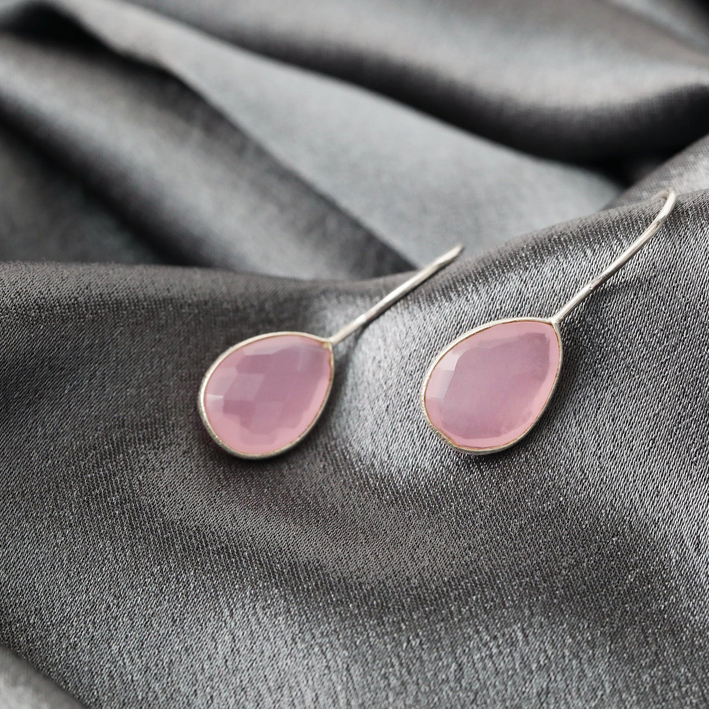 925 Sterling Silver Rose Quartz Earrings - Elegant Gemstone Jewelry